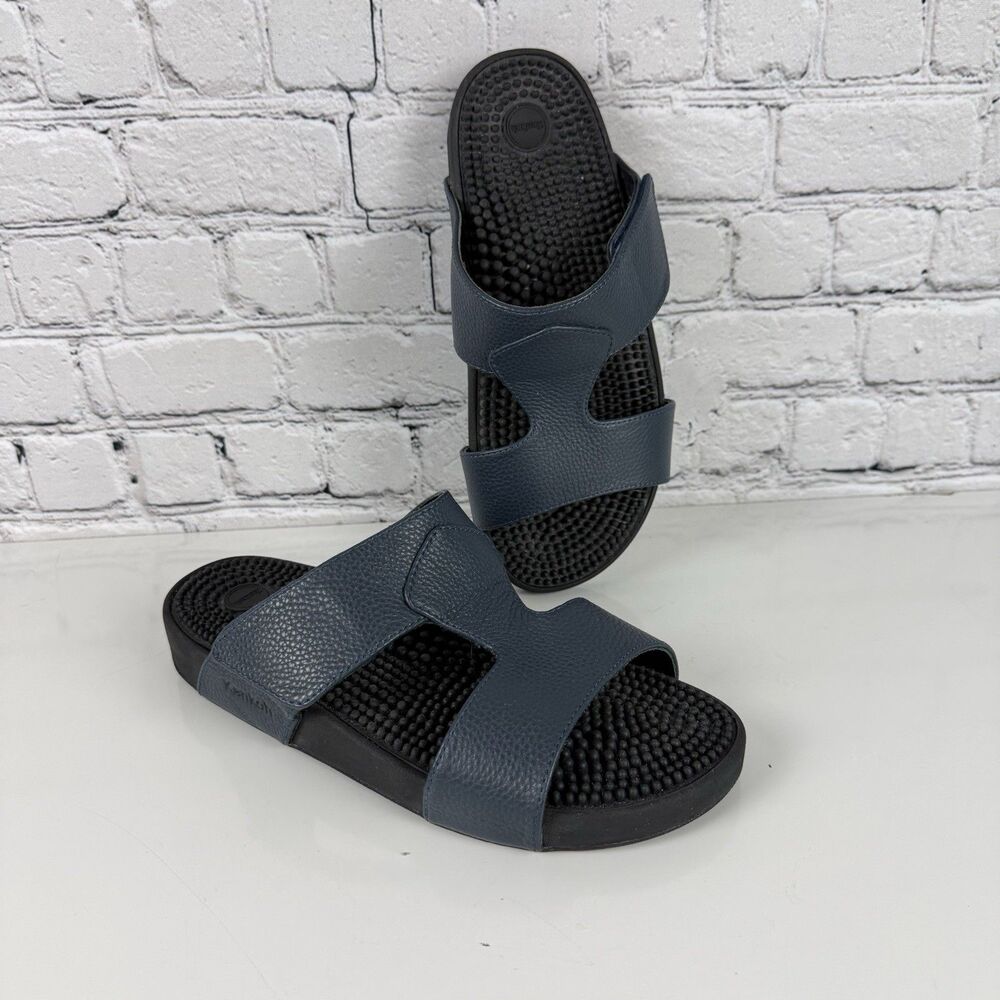 Kenkoh Musashi Leather Reflexology Sandals Men Size 9 Blue Acupressure Massage